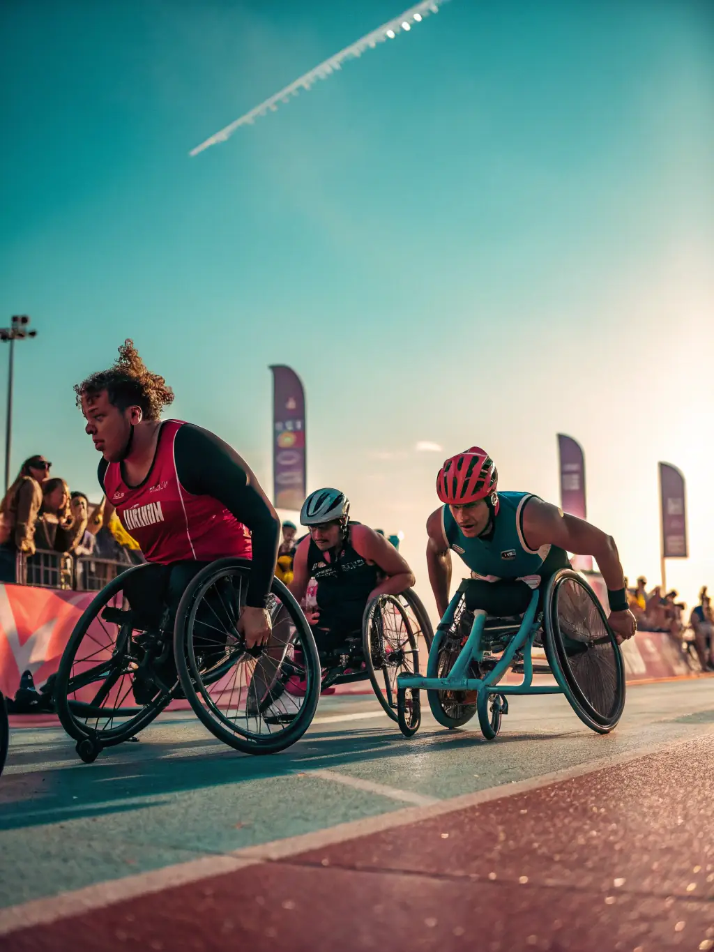 A group of diverse individuals participating in a wheelchair basketball game, showcasing inclusivity and teamwork at a CLUB AIRCULTURE event.